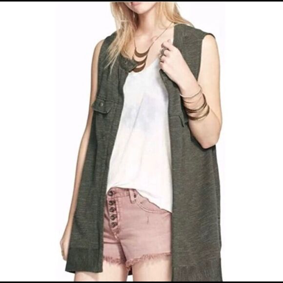 Free People | Highway Utility Zip Vest Snap Collar Boho Pockets Olive - Picture 1 of 7